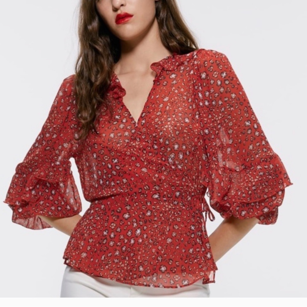 NWOT Zara Red Animal Print Blouse size S